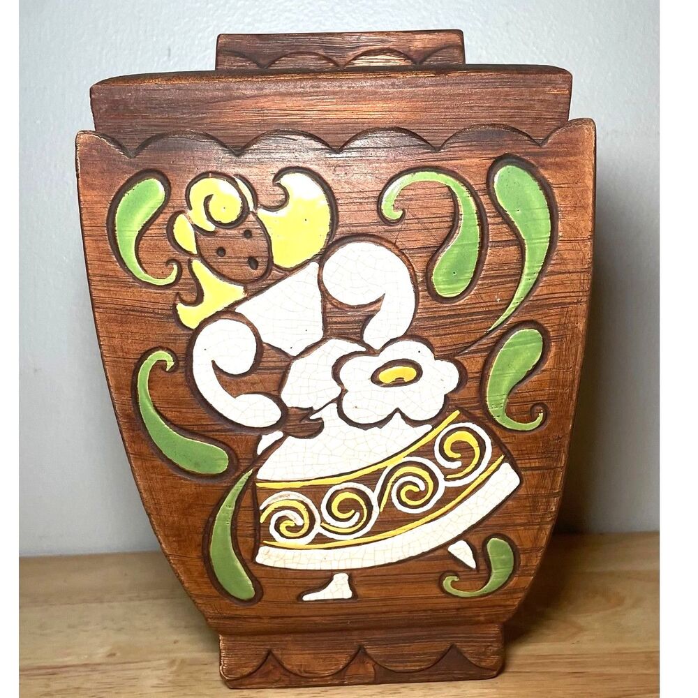 Vintage Brayton Laguna California Art Pottery Folk Art Lidded Canister J-20